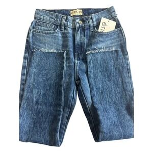 Etica Straight Leg Jeans Size 2‎ Medium Wash Blue Raw Hem Eco-Friendly High Rise